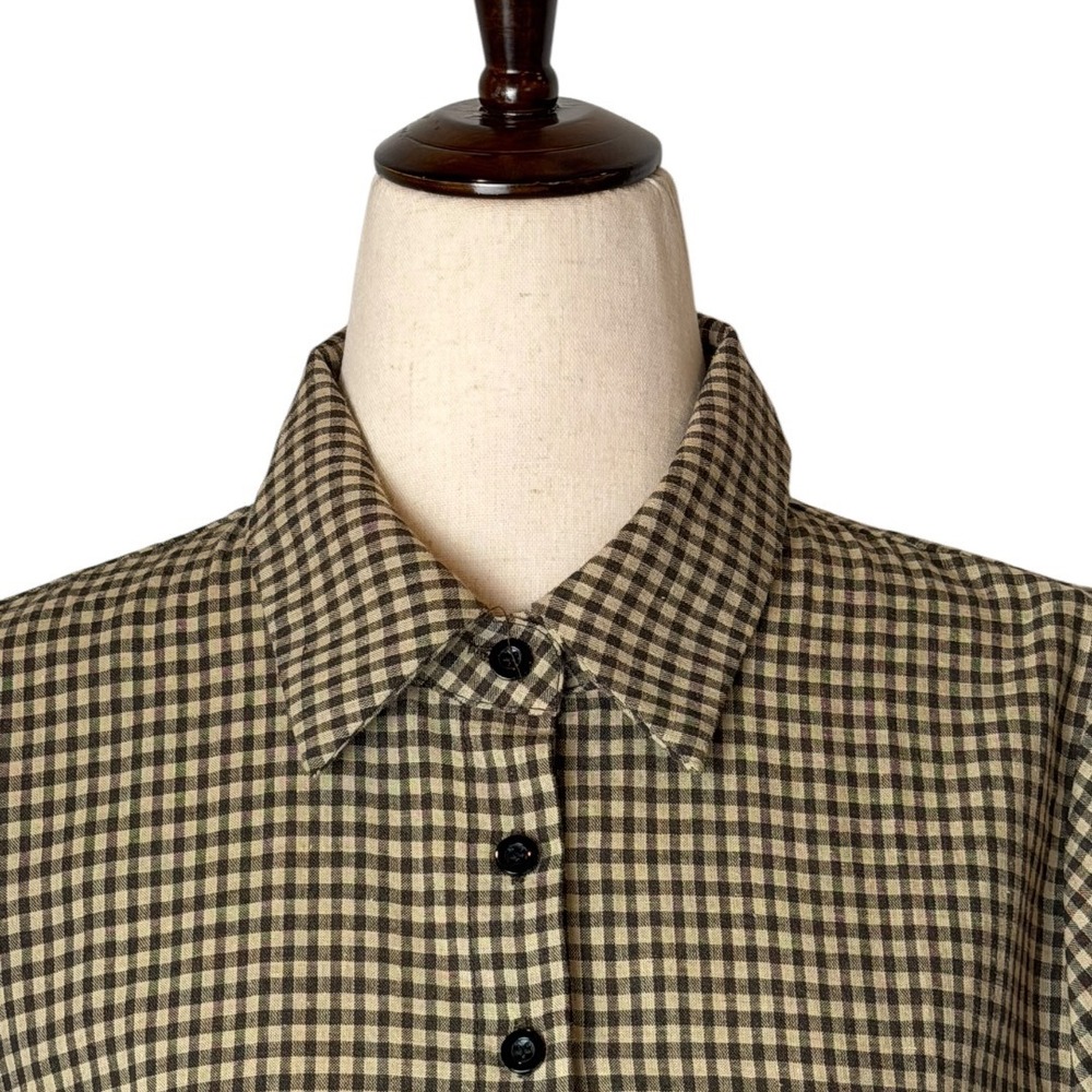 RIHOAS Pleated Mini Dress Women Small Brown Plaid Lapel Cotton NWT Button Front - Picture 4 of 12